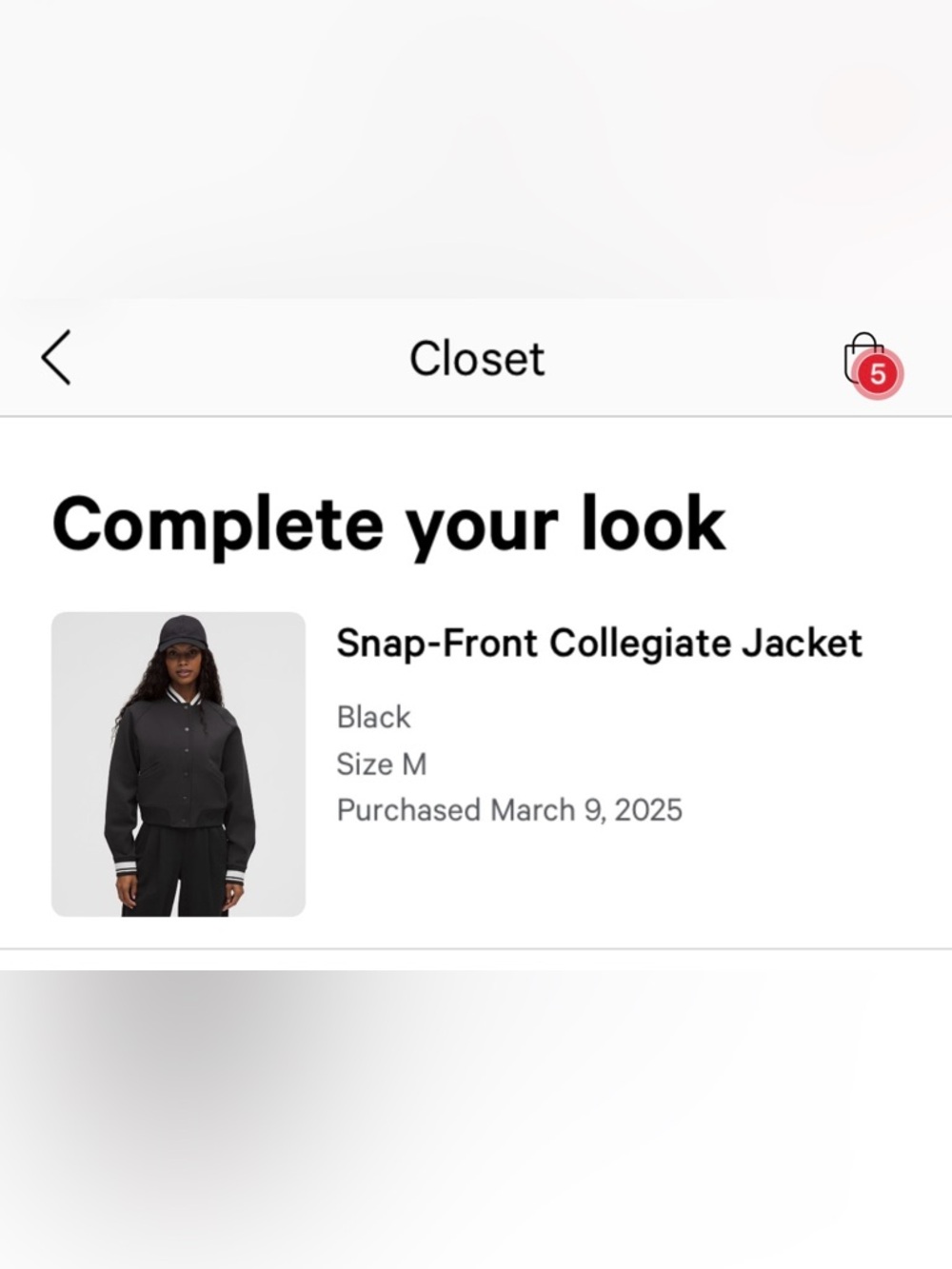 lululemon athletica Black Snap-Front Collegiate Jacket